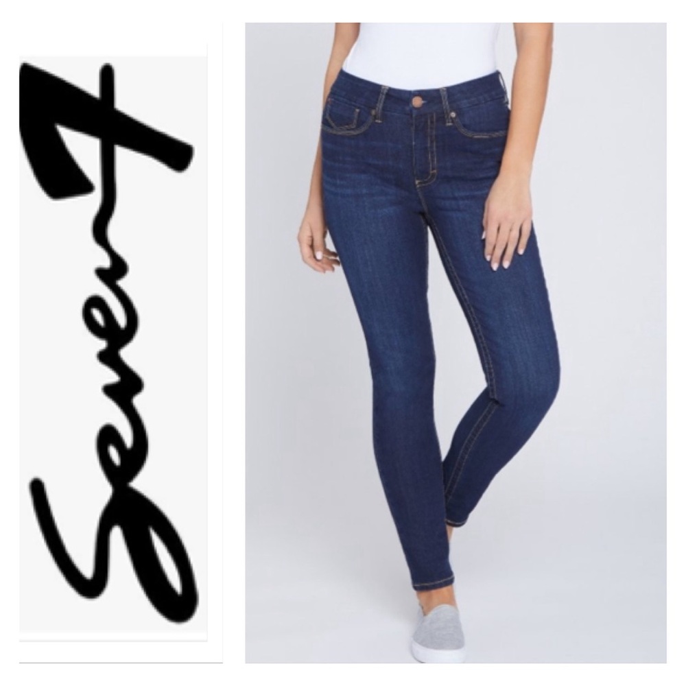 LK NU! SEVEN 7 Sz. 16 36 x 31 Womens TUMMY LESS High Rise Skinny Dark Blue Jeans